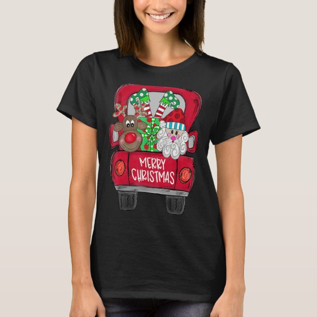 T-shirt Merry Christmas  Santa Claus And Reindeer With Tru (Devant)