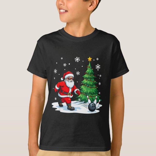 T-shirt Merry Christmas Santa Playing Bowling Srt Lovers  (Devant)