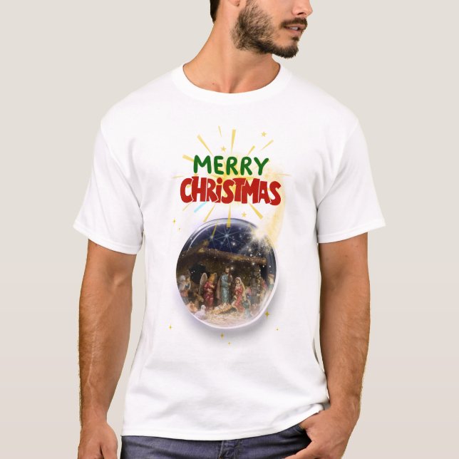T-shirt Merry Christmas Snow Globe Design (Devant)