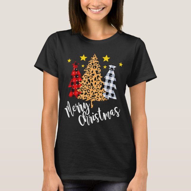 T-shirt Merry Christmas Tree Buffalo Plaid Red Green Xmas  (Devant)
