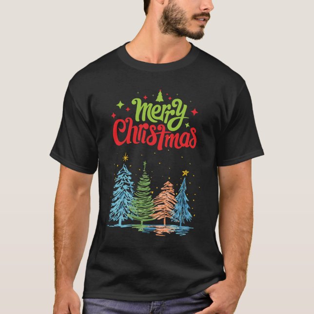 T-shirt Merry Christmas Tree Men Black  (Devant)