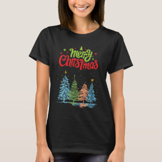 T-shirt Merry Christmas Tree Women Black
