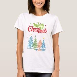 T-shirt Merry Christmas Tree Women White
