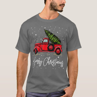 T-shirt Merry Christmas Truck Red With Tree Funny Xmas Paj