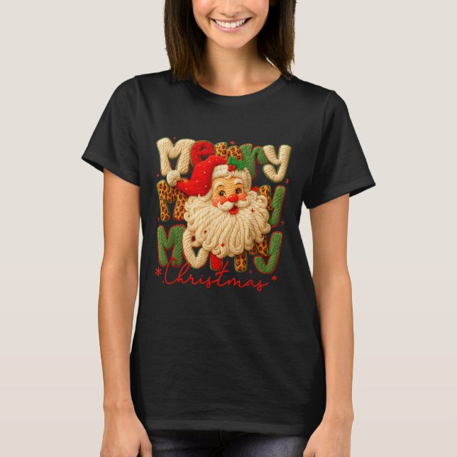 T-shirt Merry Christmas Xmas Vibes Santa Latch Hook Yarn C (Devant)