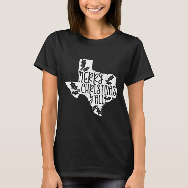 T-shirt Merry Christmas Yall Texas Mistletoe White Graphic (Devant)