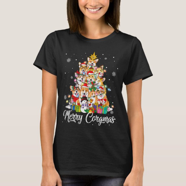 T-shirt Merry Corgmas Corgi Christmas Tree Fairy Lights Do (Devant)