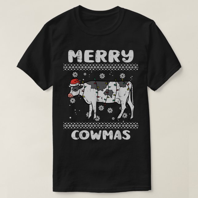 T-shirt Merry Cowmas drôle animal laid Noël PJs Noël Xmas (Design devant)