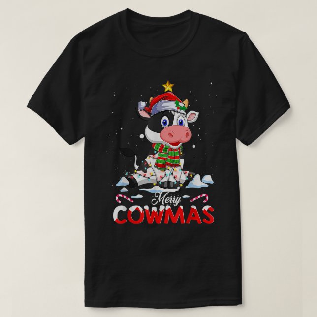 T-shirt Merry Cowmas Funny Cow Santa Hat Christmas PJs Xma (Design devant)