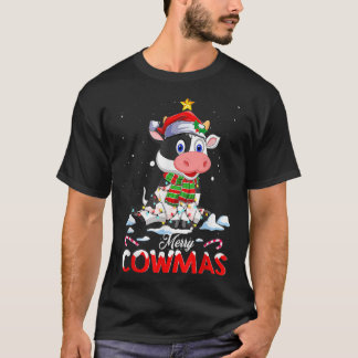 T-shirt Merry Cowmas Funny Cow Santa Hat Christmas PJs Xma