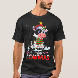 T-shirt Merry Cowmas Funny Vache Santa Hat Noël PJs Xma