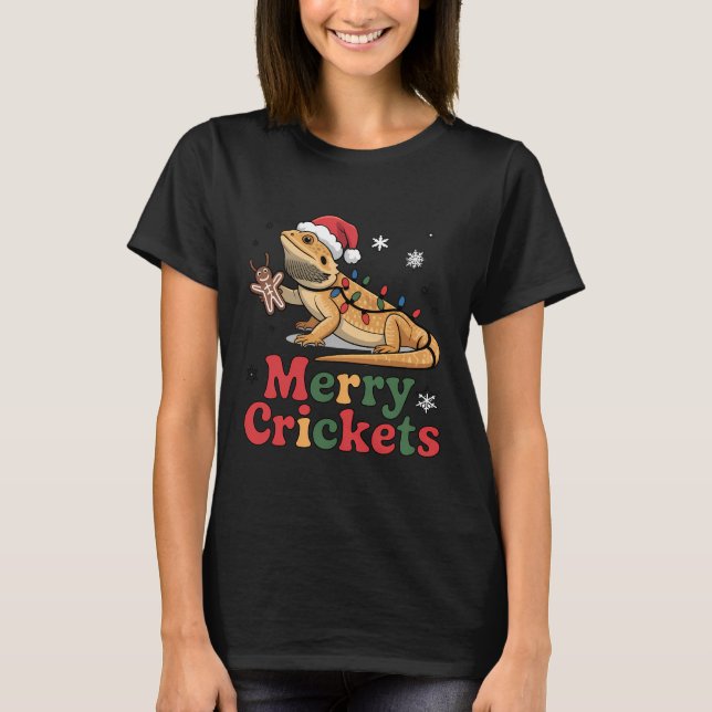 T-shirt Merry Crickets Lizard Christmas Lights (Devant)