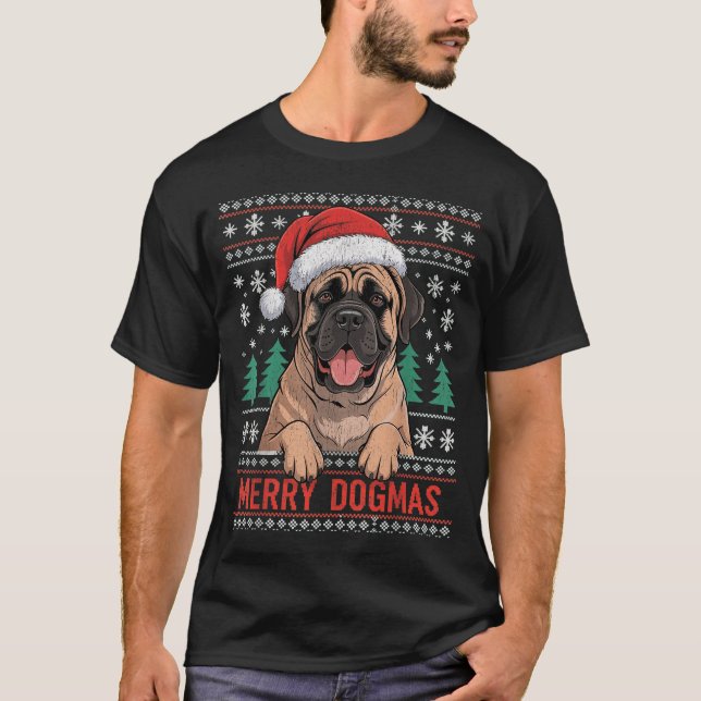 T-shirt Merry Dogmas Funny Dog Santa Hat Christmas Xmas  (Devant)