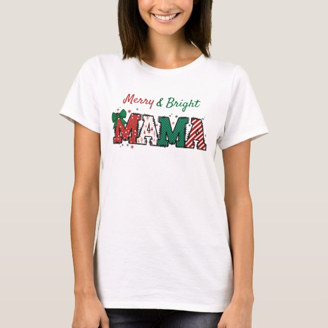 T-shirt Merry et Bright Mama chemise de Noël Doodle drôle (Devant)