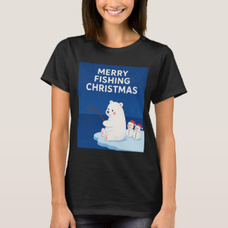 T-shirt Merry Fishing Christmas – Cute Polar Bear&Snowmen