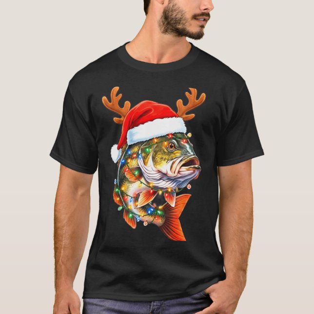T-shirt Merry Fishmas Funny B Fishing Christmas Santa Hat  (Devant)