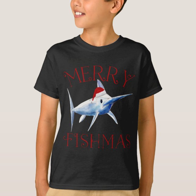 T-shirt Merry Fishmas Marlin Santa Hat Noël (Devant)