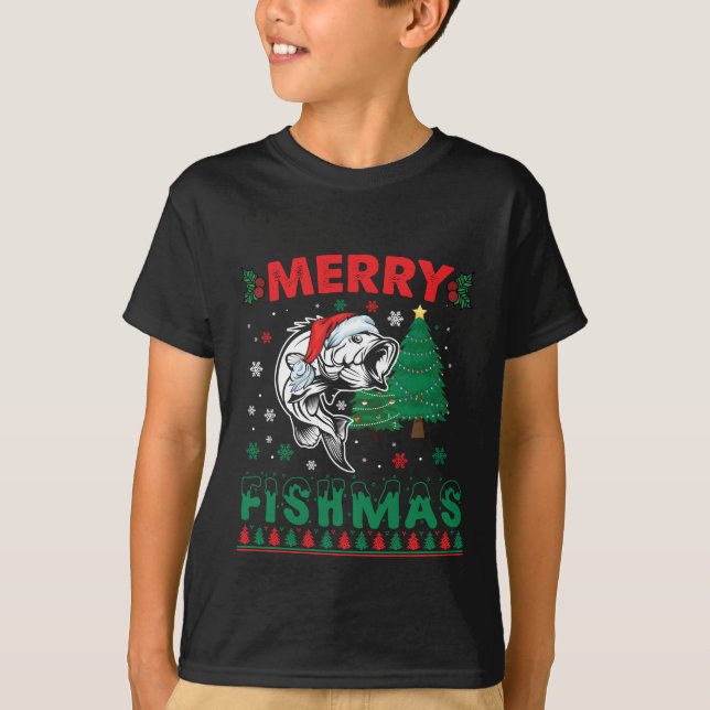 T-shirt Merry Fishmas Pêche Papa Pêcheur Pêcheur Noël (Devant)