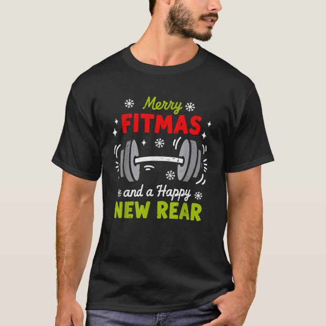 T-shirt Merry Fitmas and A Happy New Rear Christmas Fitnes (Devant)