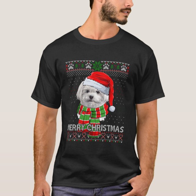 T-shirt Merry Maltese Santa Ugly (Devant)