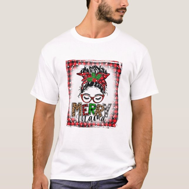 T-shirt Merry Mama Messy Bun Funny (Devant)