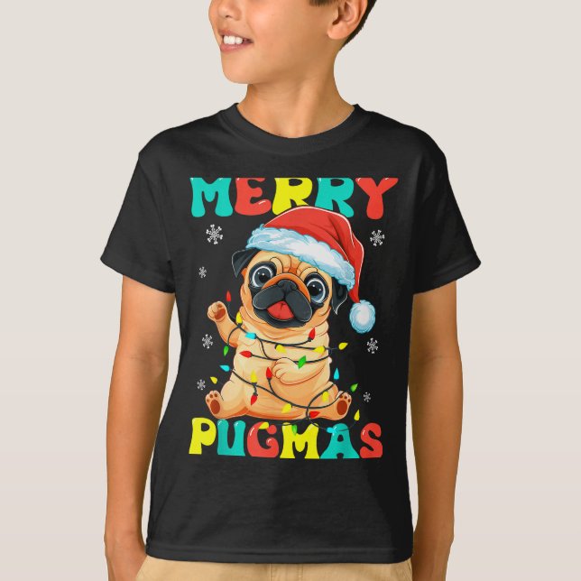 T-shirt Merry Pugmas Pug Christmas Santa Pug Xmas Lights D (Devant)