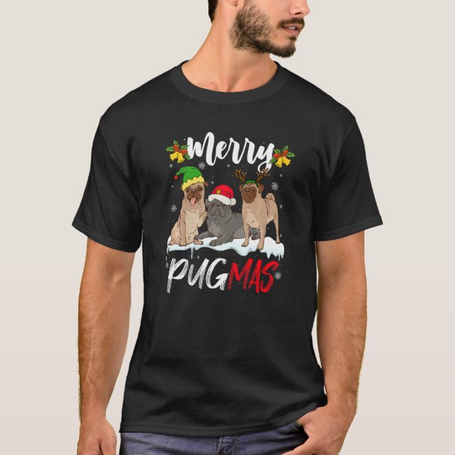 T-shirt Merry Pugmas  Santa Reindeer Elf Pug Dog Christmas (Devant)