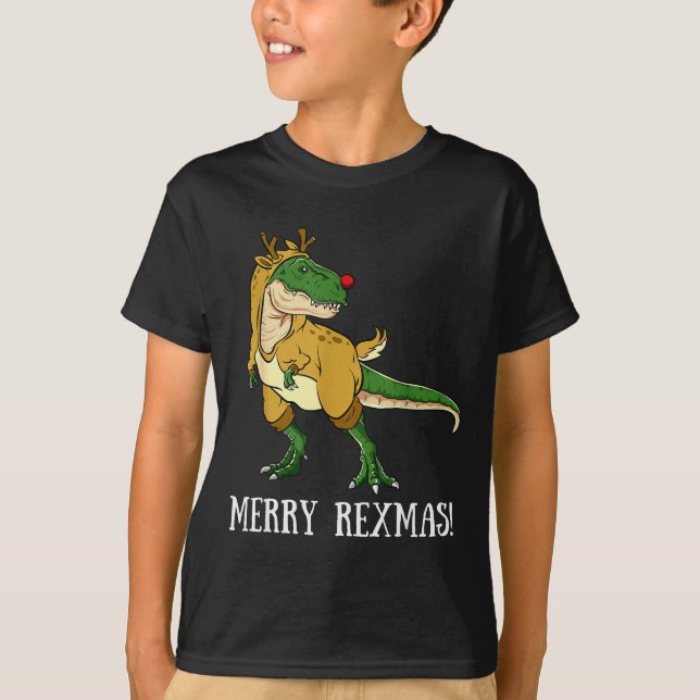 T-shirt Merry Rexmas Reindeer T-rex Rudolph Dinosaur Chris (Devant)