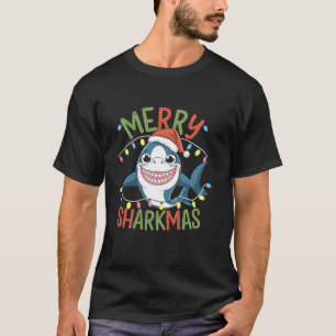 T-shirt Merry Sharkmas Funny Noël Shark Santa Hat Lig