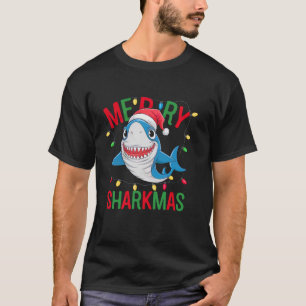 T-shirt Merry Sharkmas Funny Noël Shark Santa Hat Lig