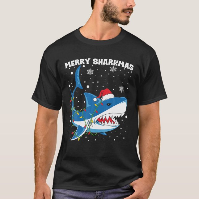 T-shirt Merry Sharkmas Shark Père Noël illuminations de No (Devant)