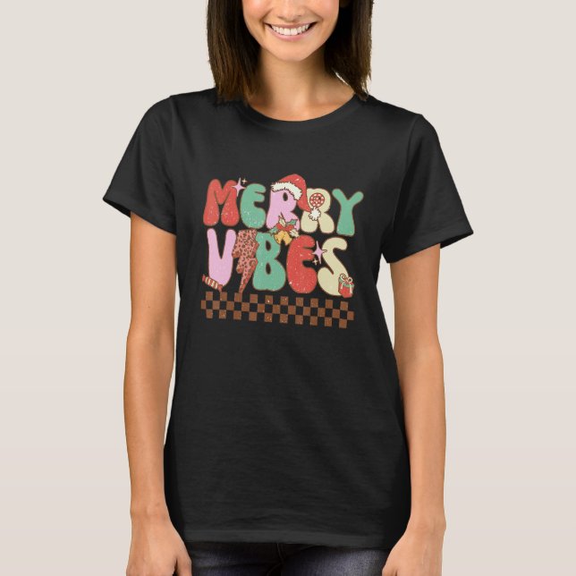 T-shirt Merry Vibes Retro Christmas Candy Cane Christmas v (Devant)