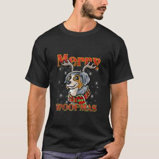 T-shirt Merry Woofmas Australian Shepherd Reindeer Dog Chr