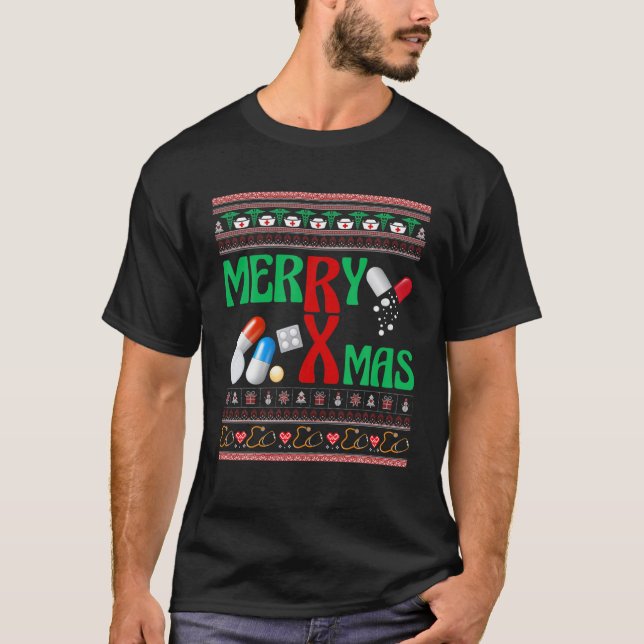 T-shirt Merry Xmas Pharmaciens de Noël laid Pharmacie Tec (Devant)