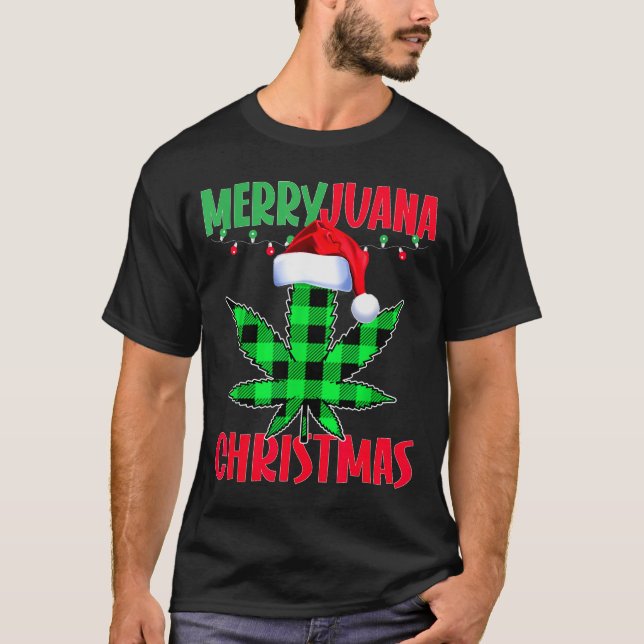 T-shirt Merryjuana Weed Leaf Funny Christmas Pajama X-mas  (Devant)