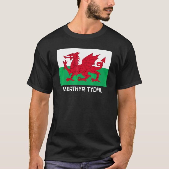 T-shirt Merthyr Tydfil Pays de Galles Drapeau Gallois Bane (Devant)