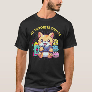 T-shirt Mes choses préférées Jeux vidéo Chats Macarons & L