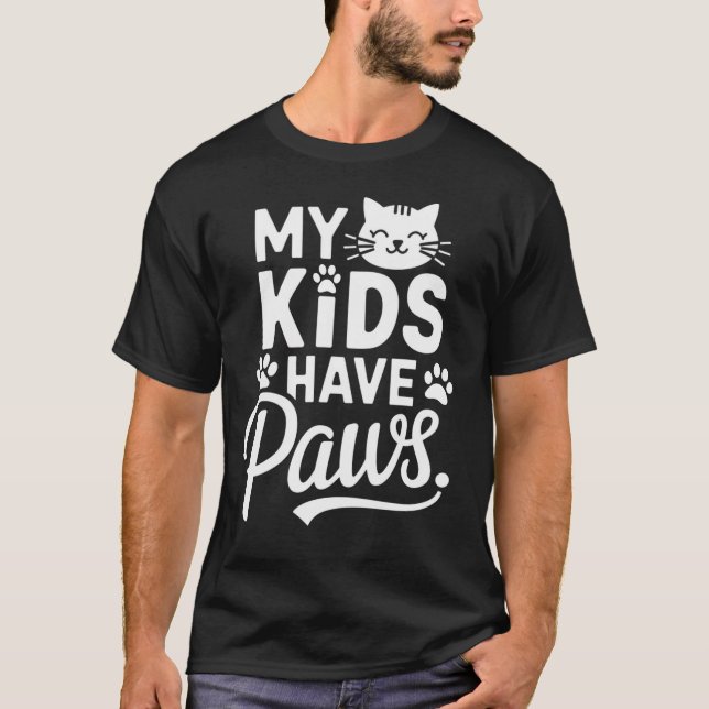 T-shirt Mes Enfants Ont Des Pailles, Drôle Chat Maman Et P (Devant)