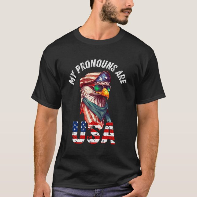 T-shirt Mes Prononounes Sont Usa Eagle Drôle 4 juillet Amé (Devant)