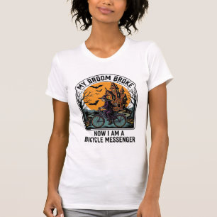 T-shirt Messager à Vélo Halloween Drôle Balai de Sorcière 