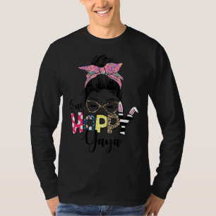 T-shirt Messy Bun Bunny One Hoppy Yaya Leopard Happy Easte