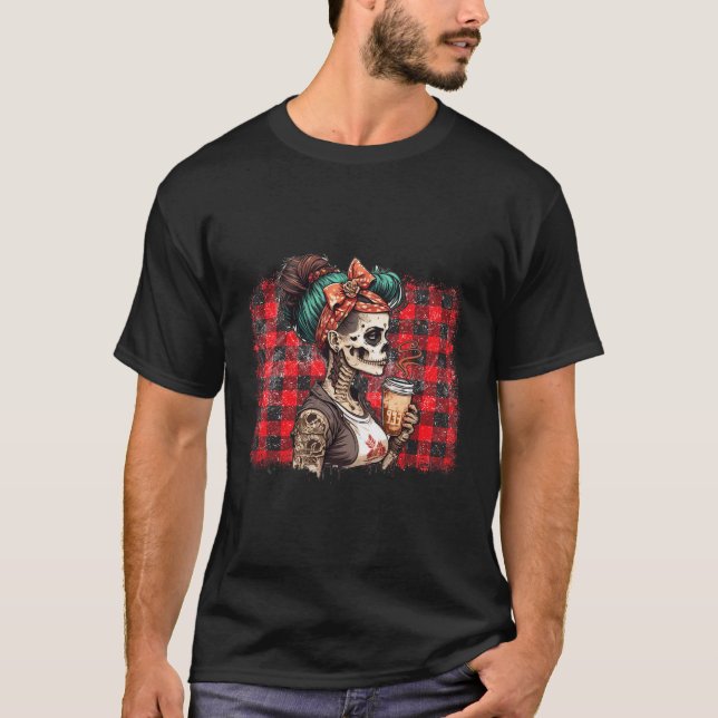 T-shirt Messy Bun Café Drôle Costume Mère Femmes Halloween (Devant)