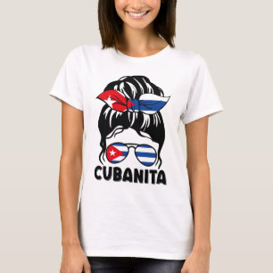 T-shirt Messy Bun Hair Cubanita Cuba Drapeau cubain