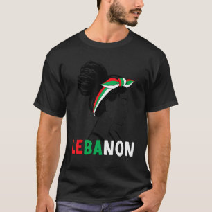 T-shirt Messy Bun Lebanon Flag Lebanese For Girls Womens
