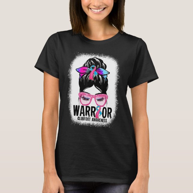 T-shirt Messy Bun Leopard Blue Rose Ribbon Clubfoot Warrio (Devant)