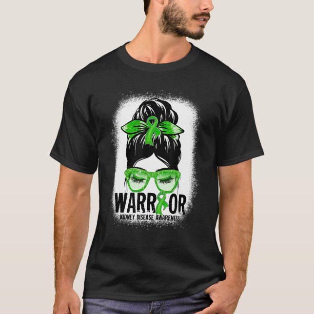 T-shirt Messy Bun Leopard Green Ribbon Maladie de rein War (Devant)