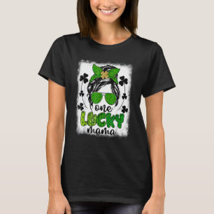 T-shirt Messy Bun Leopard St Patrick's Day One Lucky Mama