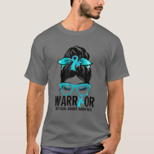 T-shirt Messy Bun Leopard Turquoise Ruban Cervical Cancer 