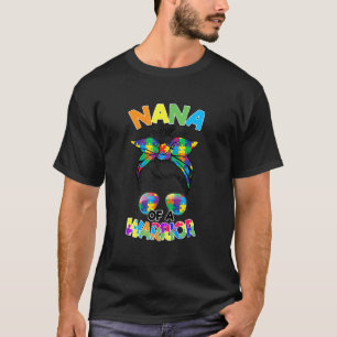 T-shirt Messy Bun Nana De L'Autisme Guerrier Puzzle Autism