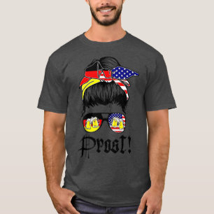 T-shirt Messy Bun Prost Beer Allemand Drapeau Américain Ok